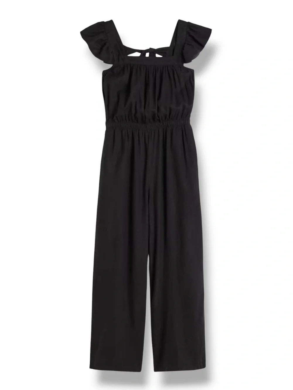 H&M Black Linen Blend Ruffle Strap Jumpsuit Size Medium